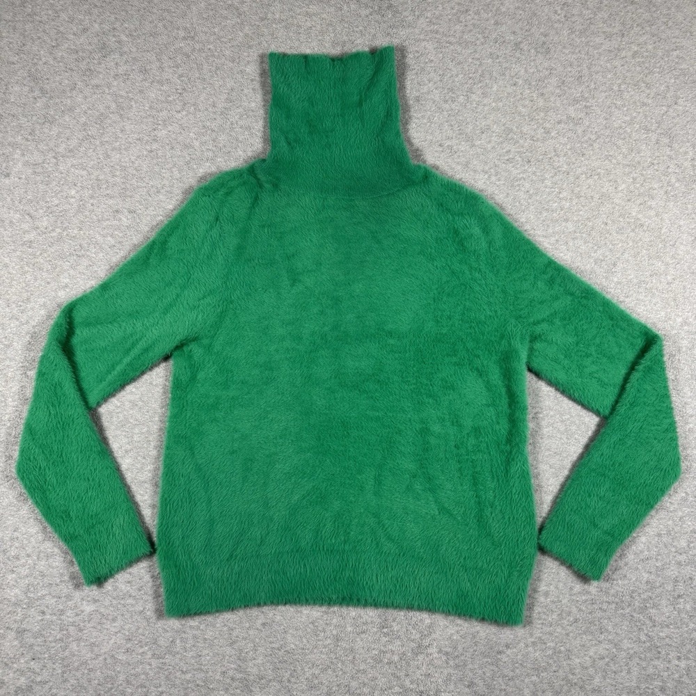 Halogen Women's Fuzzy Turtleneck Sweater Size S Green Nylon Eyelash Long Sleeve